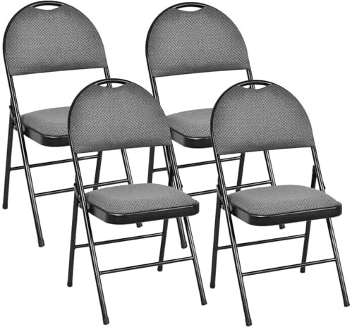 TANGZON 2/4/6 Pack Fabric Padded Folding Chairs, Steel Frame Conference Chairs with Backrest & Non-Slip Foot Pads, Easy Storage Event Hall Guests Seat for Home Office Reception (4pcs,High Back,Grey)