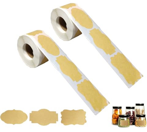 LMSHOWOWO 2 Rollen 600 Stück Kraft Paper Selbstklebende Etiketten, Kraft Etiketten Aufkleber, Unregelmäßige Form Etiketten, Natur-Braun Handmade Aufkleber, für Küche, Haushalt, Geschenkverpackung