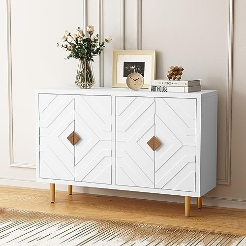 HOLTICO Kommode Sideboard mit 4 Türen,Sideboard Buffet Schrank, Küchenschrank, Aufbewahrungsschrank Schrank für Wohnzimmer, Küche, Schlafzimmer-Weiß