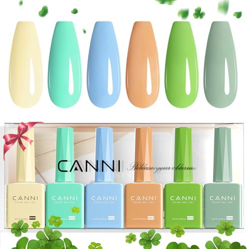 CANNI Vernis à Ongles Gel Semi Permanent 6 Couleur UV Nail Polish jaune vert bleu marron gris Semi-permanent Valentinstag für Maniküre Nageldesign 9ml