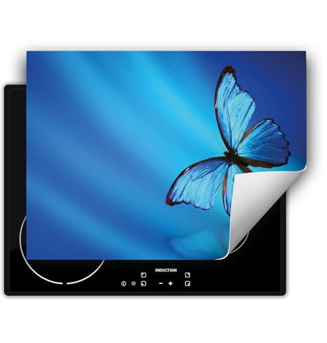 DarHaus Herdabdeckplatte 1 teilig 80x52 cm Küche Herdabdeckung Ceranfeld Herdabdeckplatten Anti Rutsch Matte Aufrollbar, blau - Schmetterling