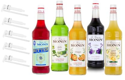 Monin Probierpaket Bar Spritz 5 x 1 l - inkl. 5 Pumpen - Abwechslungsreiche Sirupe für Cocktails Mocktails und Limonaden