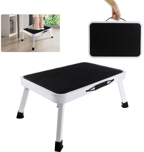 Marche Pied Pliable 1 Marches, Marchepied Pliable, Facile à Ranger, Tabouret de Cuisine léger en Acier, Peut Supporter Jusqu'à 150 kg, pour Camping