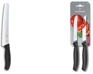 Victorinox Bread/Pastry Knife Swiss Classic in Gift Box, Stainless Steel, Black, 30 x 5 x 5 cm & 11 cm Swiss Classic Serrated Edge Tomato/Utility Knife in Blister Pack, Set of 2, Black