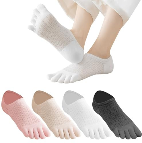 ZOCONE Lot de 4 paires de chaussettes à doigts séparés pour femme, en coton, avec doigts séparés, pour femme, antidérapant, respirant, pour femme, pour course, yoga, Pilates,, B, 34-39