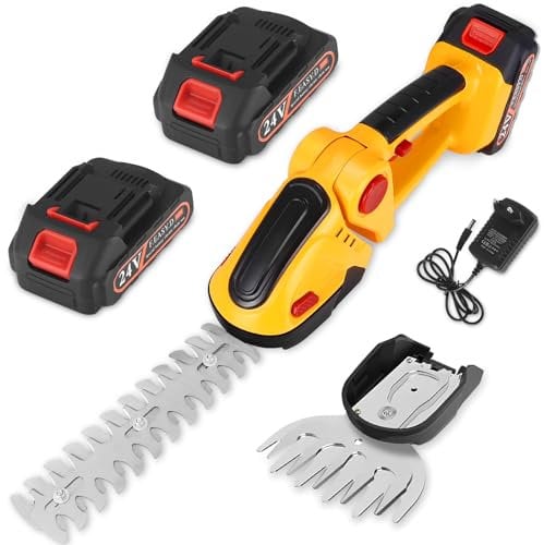 Taille-haie électrique sans Fil 24 V pour Le Jardinage avec différents Embouts de Couteau, Ciseaux de 30 cm, Lame à Gazon 10 cm, Deux Batteries 1500 mAh et Chargeur