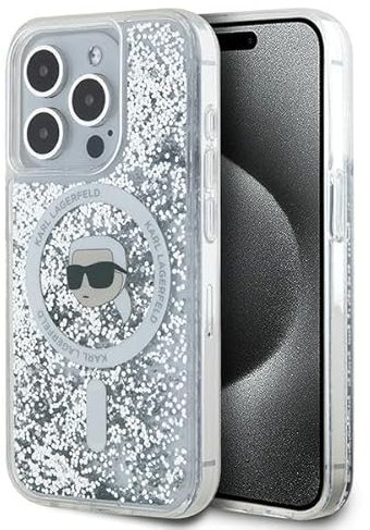 CG MOBILE Karl Lagerfeld KLHMP15XLGKISGH Hülle für iPhone 15 Pro Max 6.7 hardcase transparent Liquid Glitter Karl Head