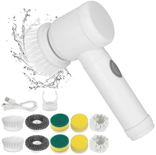 Limpiador giratorio eléctrico con 5 cabezales de cepillo reemplazables y velocidades ajustables, cepillo de limpieza eléctrico recargable para cocina, baño, fregadero, suelo y bañera