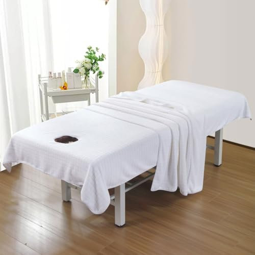 Morbuy Draps de Lit Table de Massage avec Trou, Housse de Coussin de Massage Lavable, Serviette de Massage Réutilisable pour Spa Beauté et Salon du Visage (Linge 210x120cm,3# Blanc)