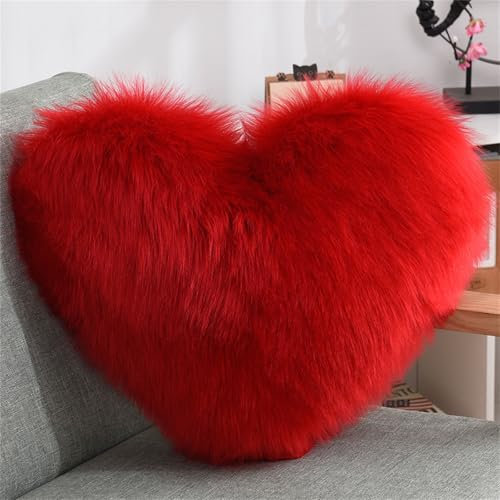 champracer Herzförmiges Plüschkissen Kissen 40x50 cm weiches Wurfkissen dekoratives Kissen Sofa dekorativ Valentinstag Ostern (rot)