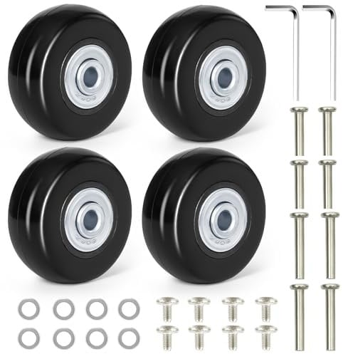 YSWOVUO Kofferrollen Ersatzrollen, 4 Stück Koffer Ersatzrollen 40 mm x 18 mm, Titan Koffer Rollen Ersatz, Gummi Koffer Rollen Ersatz Universal Kugellager mit Ersatzteile Reparatur Set
