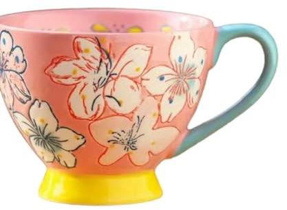 Ceramic Coffee Mug,450ml/15oz Creative Hand-Painted Ceramic Mug with Handle, Microwave Oven Available, Japanese Retro Large Capacity Breakfast Milk Oatmeal Mug-Blue(Powder)