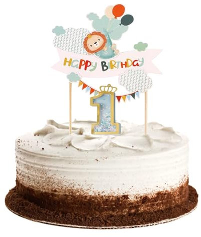 1 Stück Cake Topper 1. Geburtstag, Dschungel Safari Tortendeko, Tortendeko 1. Geburtstag, Wald Tiere Happy Birthday Kuchendeko, Geburtstag Deko Kuchen Topper für 1 Jahr Junge Mädchen