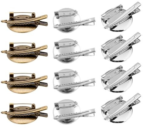12pcs Brosche Verschlüsse Pin Disk Basis Scheibe Blank Dicke Cabochon Tabletts DIY Rohling Oval Brosche Herstellung Kit Brosche Lünette Tabletts für Abzeichen DIY Schmuck Handwerk Zubehör