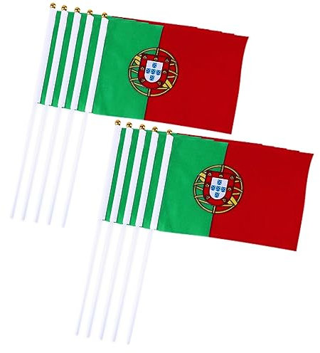 Mini Portugal drapeaux portables de bannières d'ondulation nationales de parade résistante à la parade résistante aux drapeaux de bâton 10pcs