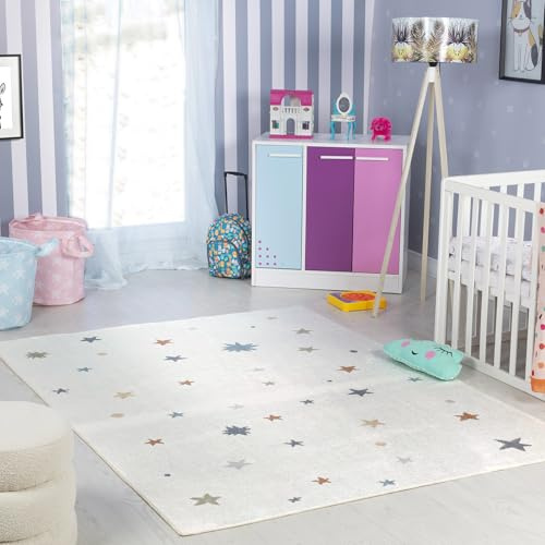 Livabliss Sterne Kinder 140x200 cm – Waschbar in Creme, geeignet für Mädchen-, Jungen-, Baby- & Kinderzimmer