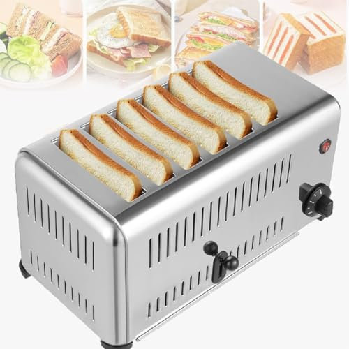 GAYAYAS Commercial Toaster Bread Slices Stainless Steel Widen Baking Slots Baking Machine Crumb Tray Hotels Restaurants Home Hand Pop-Up Toasters,6Slice