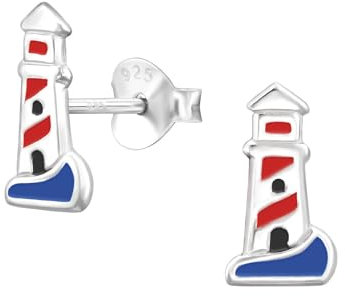 Monkimau Leuchtturm Kinder Ohrringe | 925 Silber | Mädchen Ohrstecker Schmuck | Hypoallergen & Nickelfrei | Kinderohrringe Geschenkidee