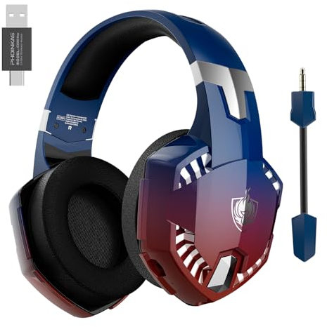 YOTMS Auriculares Gaming Inalámbricos - Compatibles con PS5, PS4, PC, Switch & Xbox - Sonido 7.1, Micrófono Extraíble con Cancelación de Ruido (Azul Eléctrico)