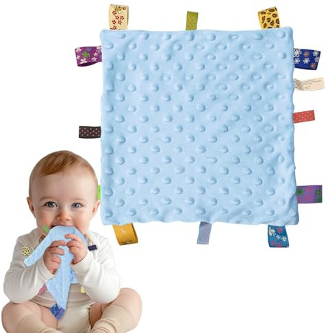 RUGBOL Taggy-Decke, Baby-Taggy-Schmusetuch, Taggy-Decke, Baby-Schmusetuch, Spielzeug-Taggies für Babys, für Neugeborene Jungen (Blau)