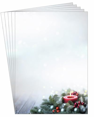 SIGEL DP640 Briefpapier Weihnachten Candelight Cheer A4, 100 Blatt, aus nachhaltigem Papier, Weihnachtsbriefpapier, Einladung, Menükarte