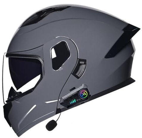 Motorrad Integrierter Bluetooth Helm Mit Doppelvisier Adults Klapphelm Motorradhelm Sturzhelm DOTECE Zulassung Flip Vollvisierhelm Für Herren Damen Automatische Reaktion 10,M:57-58CM