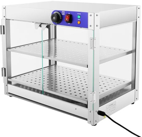 Vitrine für Speisenwärmer, Thekenvitrine Display für kommerzielle Speisenwärmer mit LED-Beleuchtung, 800W Leistung, 2 Etagen, 50x30cm pro Etage, ideal für Restaurants und Bäckereien