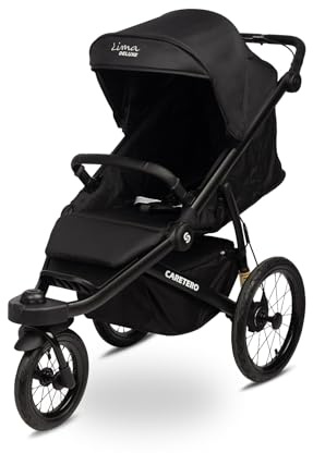 CARETERO - Leichter Kinderwagen, Lima Deluxe Buggy mit verstellbarem Sitz, großem Verdeck und Aufbewahrungskorb - Kompakter faltbarer Reisebuggy - Kinderwagen für Kleinkinder - Farbe Schwarz