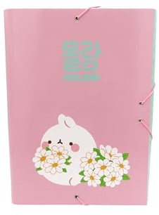 CyP Brands – Molang, Ordner mit Klappen, mit Gummibändern, Schulbedarf, Blüte, rosa Farbe, offizielles Produkt