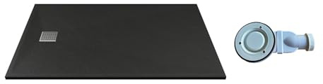 Vente-unique - Receveur de douche extra plat à poser ou à encastrer recoupable en résine SMC avec siphon - Noir - 160 x 90 cm - MIRNOSA