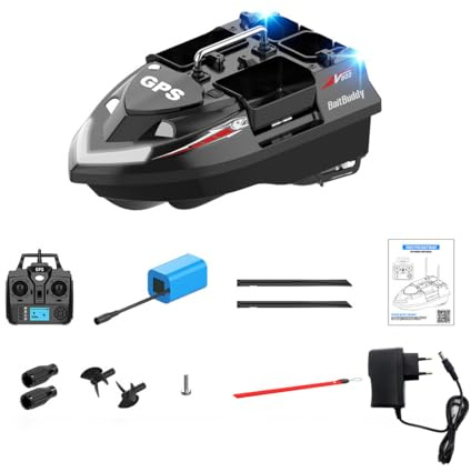 BlocteckToy RC Bait Boat with Beidou Navigation - 4-Compartment 3KG Capacity, 160 Waypoints, Dual-Battery Power, 500m Remote for Precision Multi-Spot Baiting