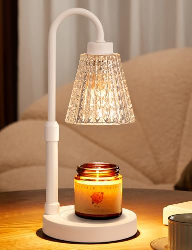 Candle Warmer Lamp with Timer, Dimmable Candle Warmer for Jar Candles, Height Adjustable Wax Melts Warmer, Birthday Gifts for Women Mom (M-Crystal Shade& White Base)