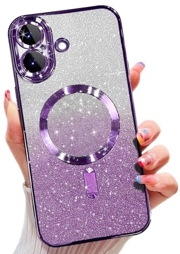 Misscase Magnetisch Hülle Kompatibel für iPhone 17 mit Objektivschutz,Glitzer Verlauf TPU Handyhülle mit Verlauf Kompatibel,Niedliche Schutzhülle Kompatibel mit MagSafe-Lila