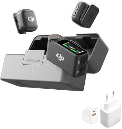 DJI Mic 3 (2 TX + 1 RX + Estuche de Carga), micrófono inalámbrico para iPhone/cámara/Android, Ultraligero, 28 Horas de Uso, vlog (Charger)