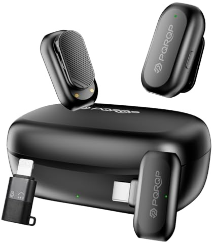 PQRQP Wireless Lavalier Microphone for iPhone/iPad/Android, 164ft Transmission, Mini Microphone with AI Noise Cancellation & Hi-Fi Sound, 24H Charging Case, Mic Ideal for YouTube, Video Recording