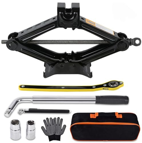 Rarapop Cric de Voiture 2T, kit Universel de cric à Ciseaux avec clé à cliquet et clé pour écrous - pour berlines, camionnettes et SUV, kit d'urgence Automobile