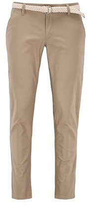 Mexx Chinohose mit Gürtel, Regular Fit, Baumwollmischung, Marineblau, Geflochtener Gürtel (DE/NL/SE/PL, Alphanumerisch, 36, Sand)