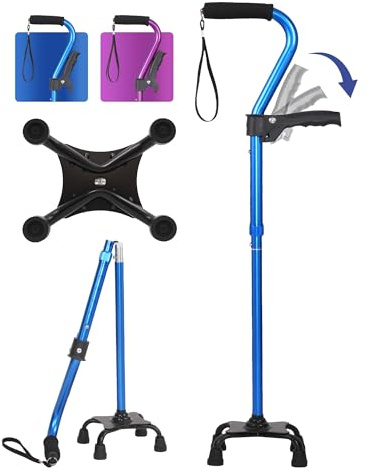 KUAZIDAR Gehstock für Senioren, Höhenverstellbar Gehstock mit Ergonomischem Griff und 4-Punkt-Basis für Maximale Stabilität, Stabiler Gehstock aus Aluminium für Damen & Herren