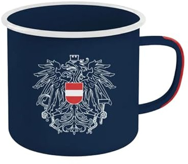 Hoamatkult Tasse Österreich Adler Emaille – Dunkelblaues Berghäferl, leicht, robust, nachhaltig & ideal für Wandern, Camping, Alltag und echte Heimatliebhaber