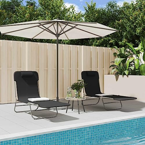 Frdhee Liegestuhl Wohnzimmer Terrassenstühle,Sonnenliegen Klappbar 2 STK. Schwarz Textilene und Stahl,Schlafsessel für Urlaub,Garten,Camping,Park