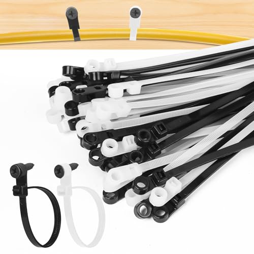 300 Pack Zip Ties with Screw Holes 12” & 10” 90 lbs Mounting Cable Ties, Black & White for Secure Indoor Outdoor Organization, Wire Ties with Screw Hole for Garage, Garden, Cable Management