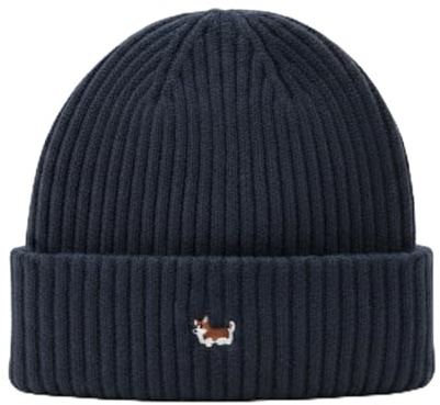 PHITALO® Unisex Wintermütze, Feinstrick Beanie mit Corgi-Stickerei, Einheitsgröße 54-59cm, Herbst und Winter