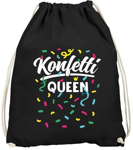 MoonWorks® Turnbeutel Konfetti Queen Aufdruck Accessoires Fasching Karneval Gadgets Spruch lustig Faschingsartikel Tasche Gymbag Schwarz unisize