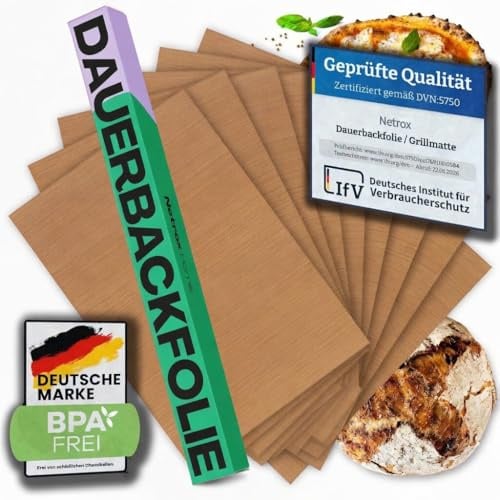 Netrox - Dauerbackfolie & Grillmatte (8er Set) für Backofen und Grill | Wiederverwendbar - extrem hitzebeständig, lebensmittelfreundlich - Backfolie Backpapier Backmatte - Backunterlage Matte