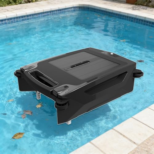 TDSYOCG Solar Powered Robotic Pool Skimmer, 100㎡ 400um Pool Cleaner Robot with Brushless Motor, Auto Obstacle Avoidance, Dual Charging Modes, 24/7 Cleaning for All Pools, Cordless & Rechargeable