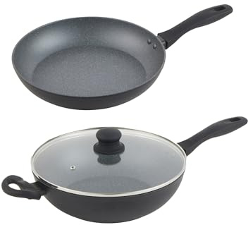 Russell Hobbs Metallic Marble Pan Set – 2-Piece, 28 cm Wok & 30 cm Frying Pan, Non-Stick, Induction Suitable, Healthy Cooking, Forged Aluminium, Soft-Grip Handle, Stir-Fry