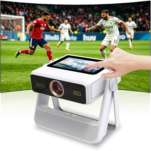 Smart Mini Beamer 4K-Unterstützung mit Touchscreen, 1100ANSI Outdoor Projektor, Autofokus & Trapezkorrektur, WiFi 6 Bluetooth HDR10+, 1000+ Apps Dual-Display Heimkino Projektor Schneeweiß