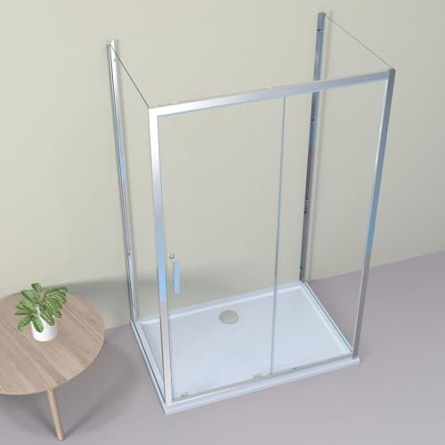 LEMMO U-Formen Nischentür Schiebetür mit Rahmen ESG Glastür 100×70 * 2 cm,Höhe 185cm