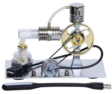 Kit motore Stirling, generatore di motore Stirling a forma di L in metallo, modello di generatore di corrente con porta USB e luce notturna, esperimento fisico presente per gli appassionati di