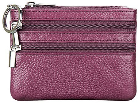 Cynure Damen Echtleder Münzbörsen Mini,Klein Geldbörse Münzegeldbörse mit Schlüsselanhänger, violett